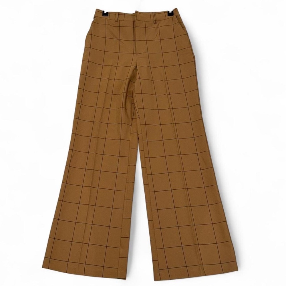 Anthropologie Slacks Bailey 44 Tan Plaid Wide Leg Dress Pants Size Small